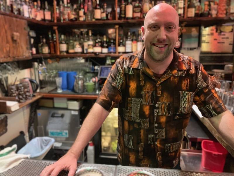 Martin Cate at his bar, Smuggler's Cove, in San Francisco. 